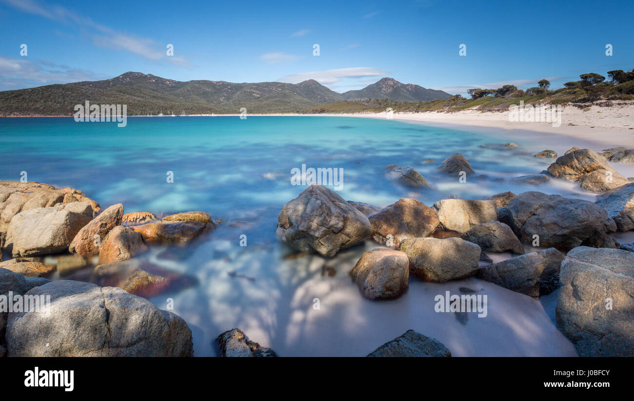a long exposure of Wineglass Bay, Freycinet National Park, Tasmania Stock Photo