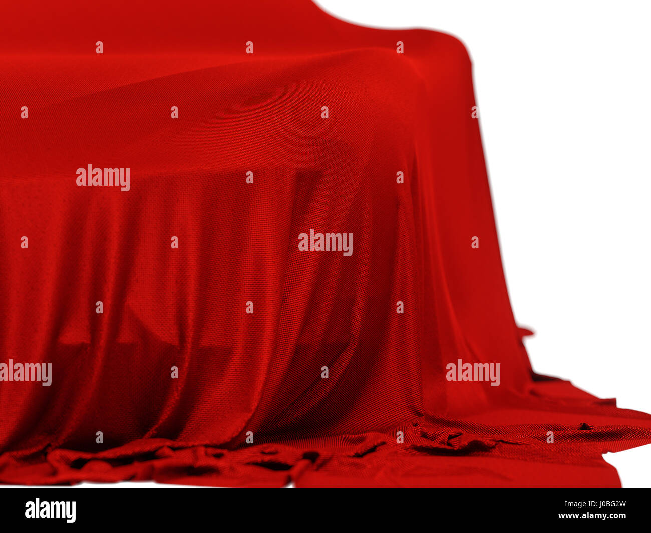 New racing design car covered with red cloth. 3d rendering illustration. Shallow DOF, shallow focus Stock Photo