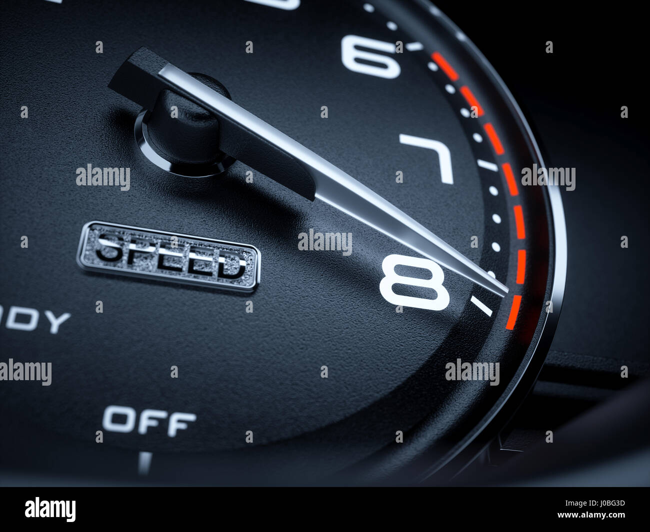 Car illuminated dashboard speedometer tachometer with max boost power. 3d renderin illustration Stock Photo