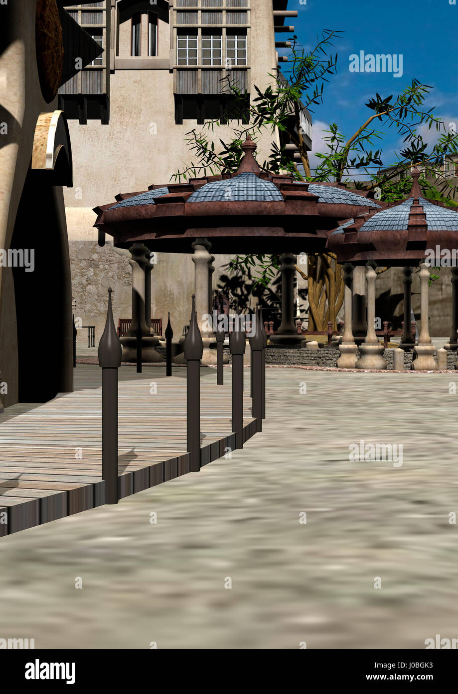 Traditional Town Rendering 3D rendering of a beautiful ancient city Stock Photo - Alamy