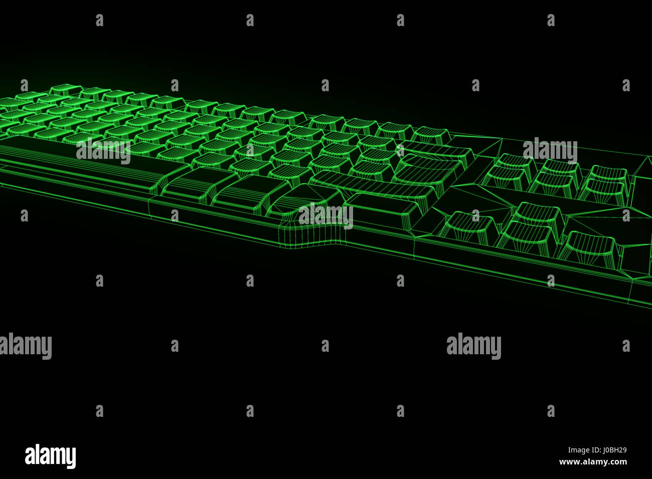 Wireframe Keyboard Layout PC Keyboard in Hologram Wireframe Style. Nice 3D Rendering Stock Photo ...