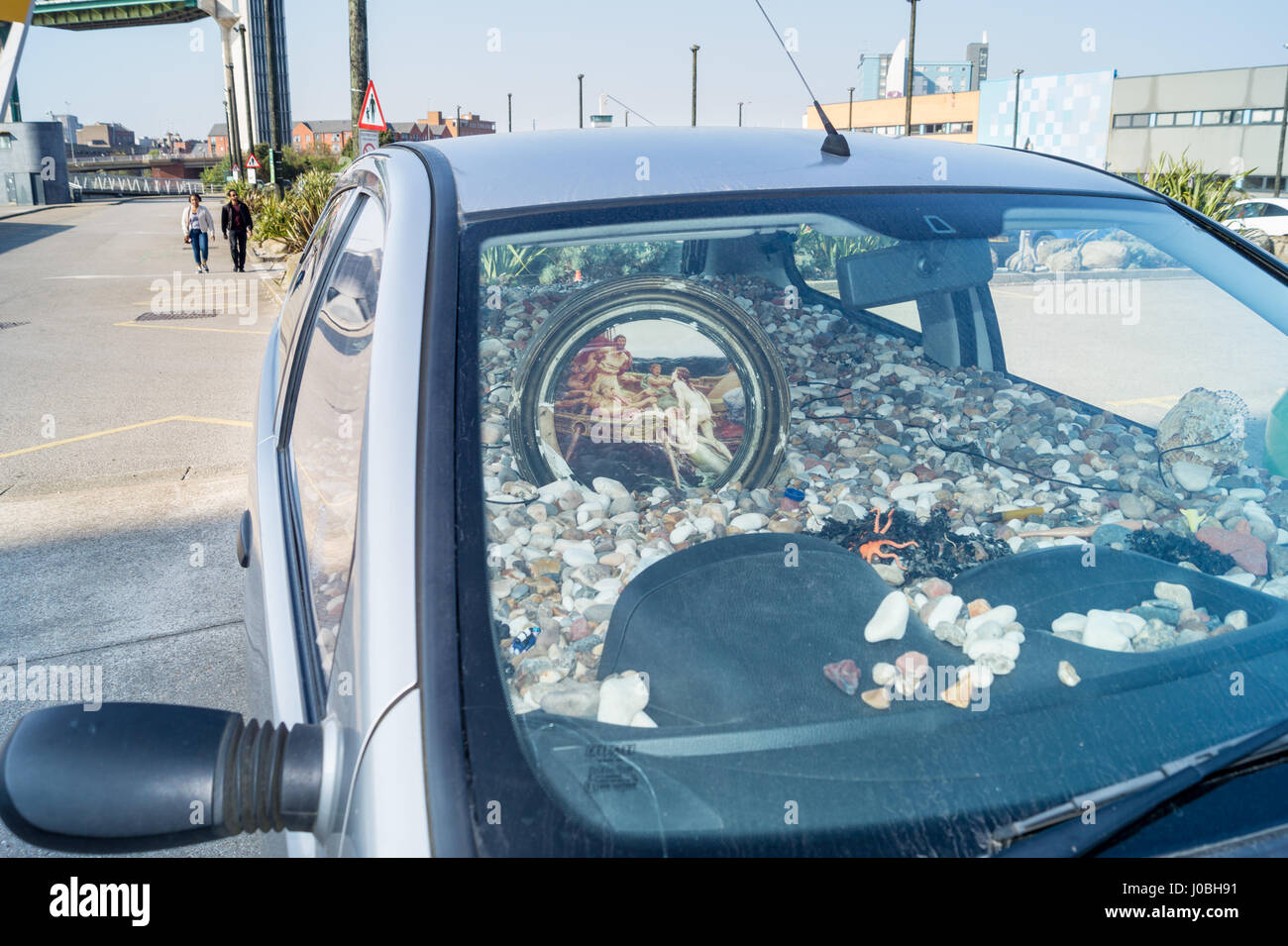 'Washed Up Car-Go' art installation by Chris Dobrowolski for Hull City of Culture 2017, Kingston-upon-Hull, Yorkshire, England Stock Photo