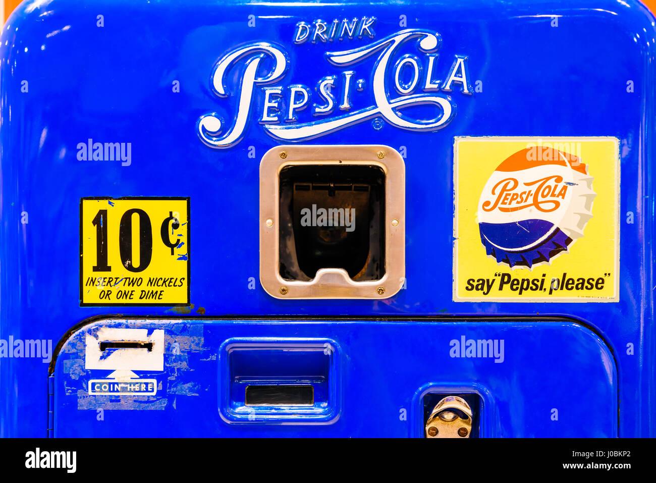 VALENCIA, SPAIN - JULY 31, 2016: Retro Pepsi-Cola Vending Machine Closeup. Stock Photo