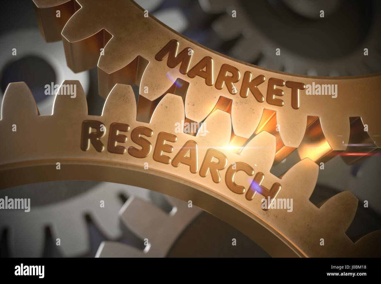 Market Research Concept. Golden Gears. 3D Illustration. Stock Photo