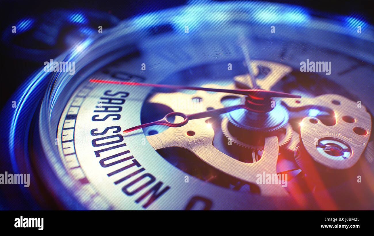 SaaS Solution - Text on Watch. 3D Render. Stock Photo