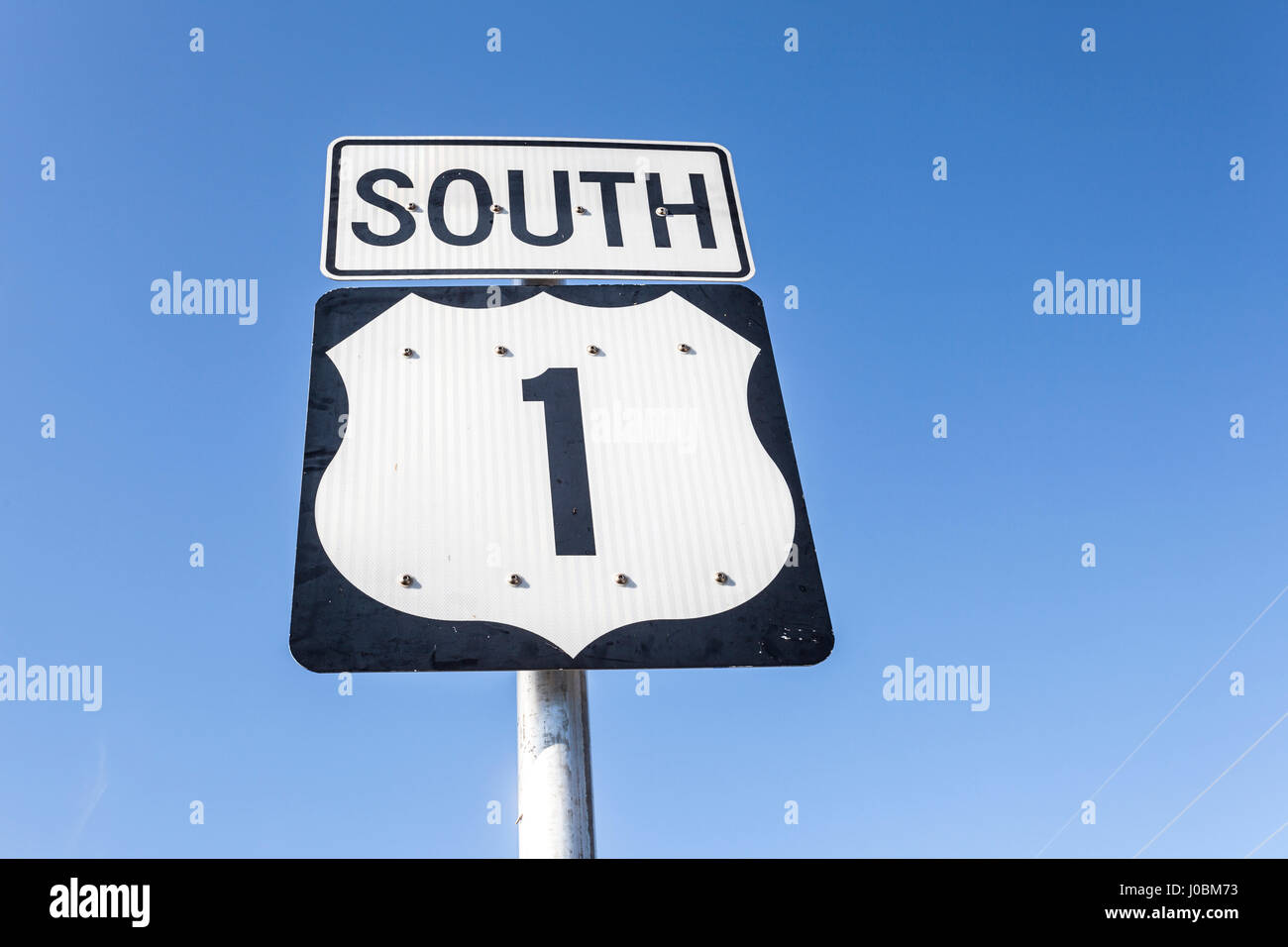 Highway number one sign direction south in Florida, United States Stock Photo