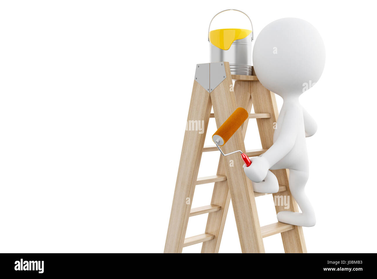 3d renderer image. White people with paint buckets and paint roller ...