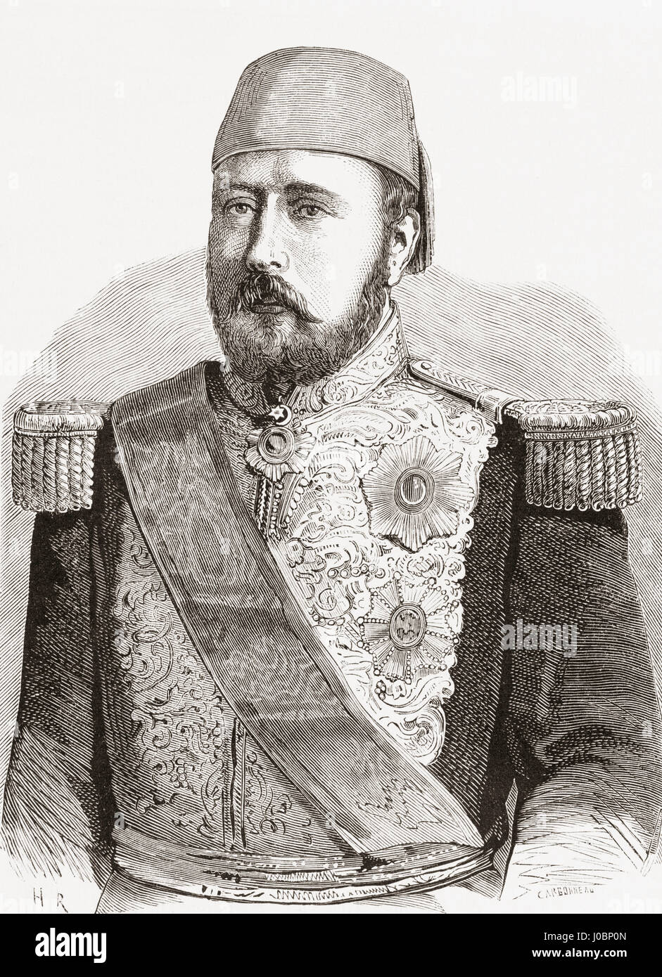 Isma'il Pasha, aka  Ismail the Magnificent, 1830 – 1895. Khedive of Egypt and Sudan from 1863 to 1879.  From L'Univers Illustre published 1867. Stock Photo