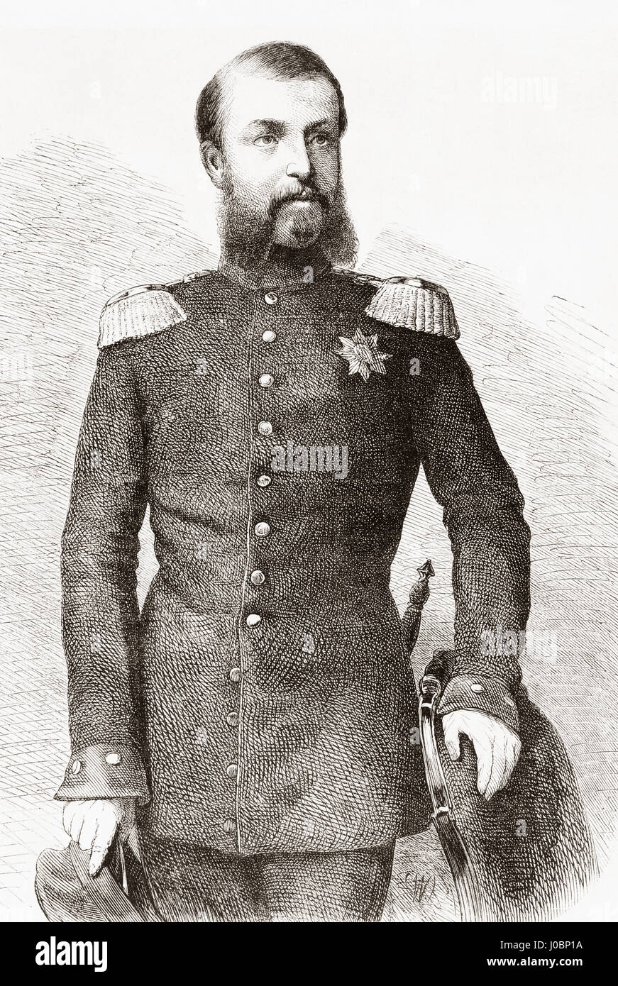 Duke Paul Frederick of Mecklenburg, 1852 – 1923.  Member of the House of Mecklenburg-Schwerin and general of the Mecklenburg cavalry.   From L'Univers Illustre published 1867. Stock Photo
