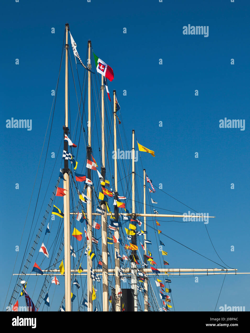 The flags and masts of SS Great Britain, Bristol. Stock Photo