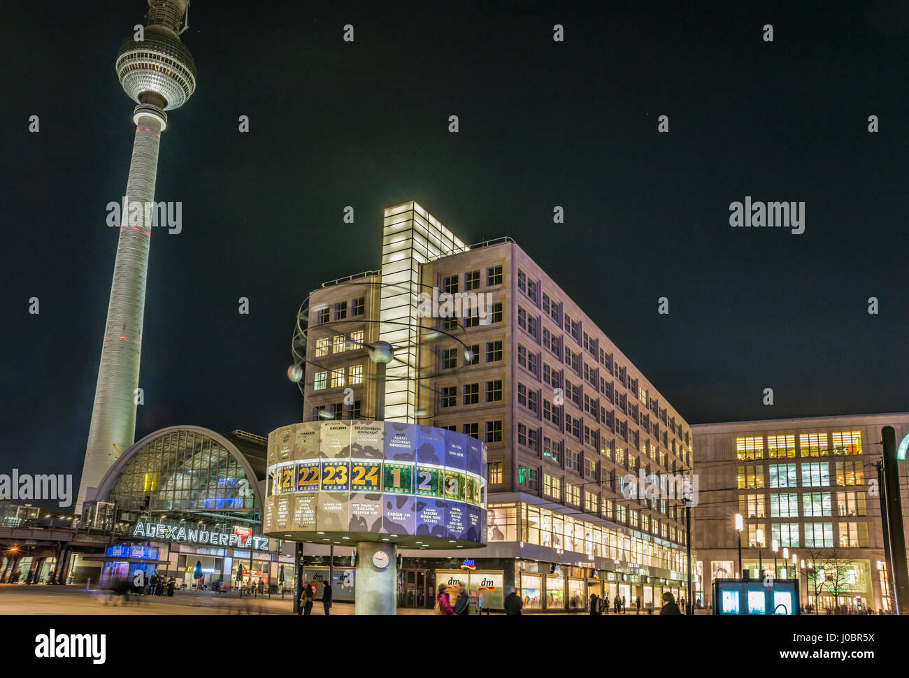 Alexanderplatz and Urania-Weltzeituhr at night, Berlin, Germany Stock Photo