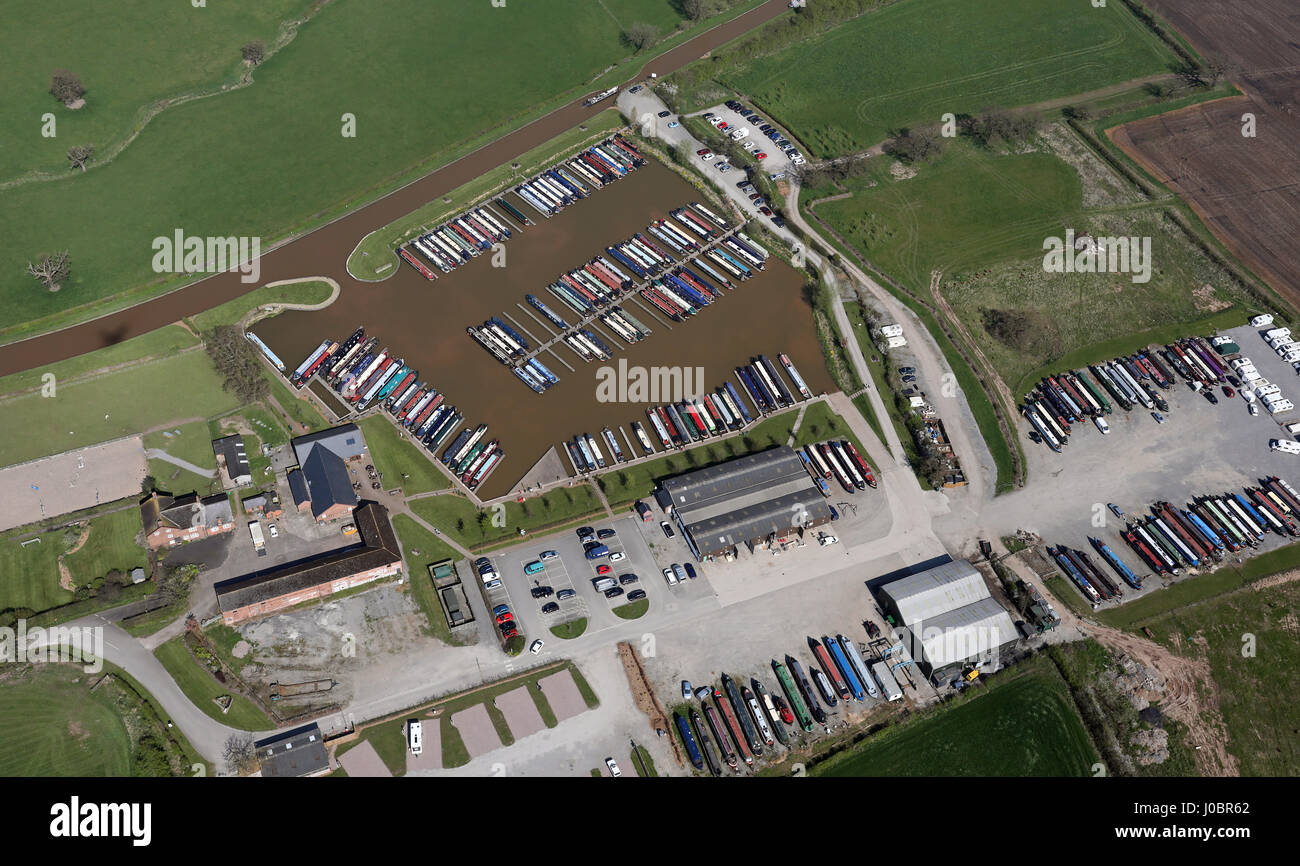 aerial view of a narrowboat boatyard, Cheshire, UK Stock Photo