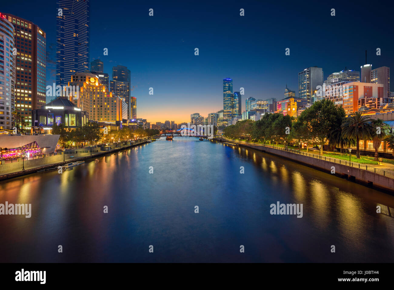 City of Melbourne. Cityscape image of Melbourne, Australia during twilight blue hour. Stock Photo