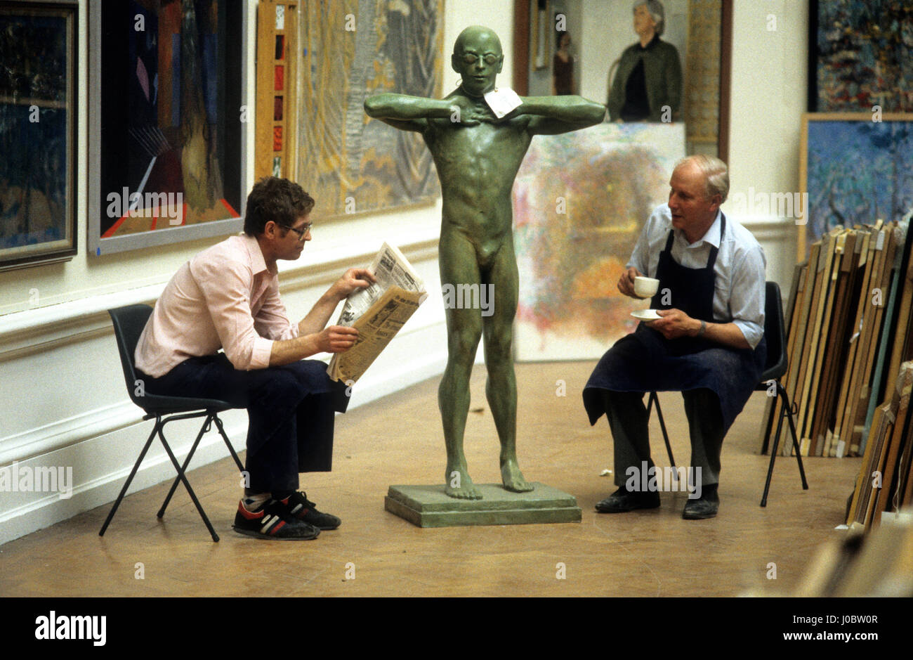 Staff at the National Gallery in London Uk taking a work break 1986 Stock Photo