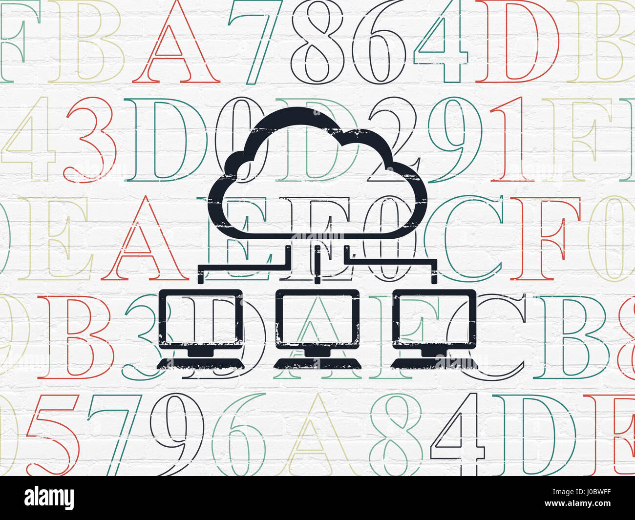 Cloud computing concept: Cloud Network on wall background Stock Photo ...