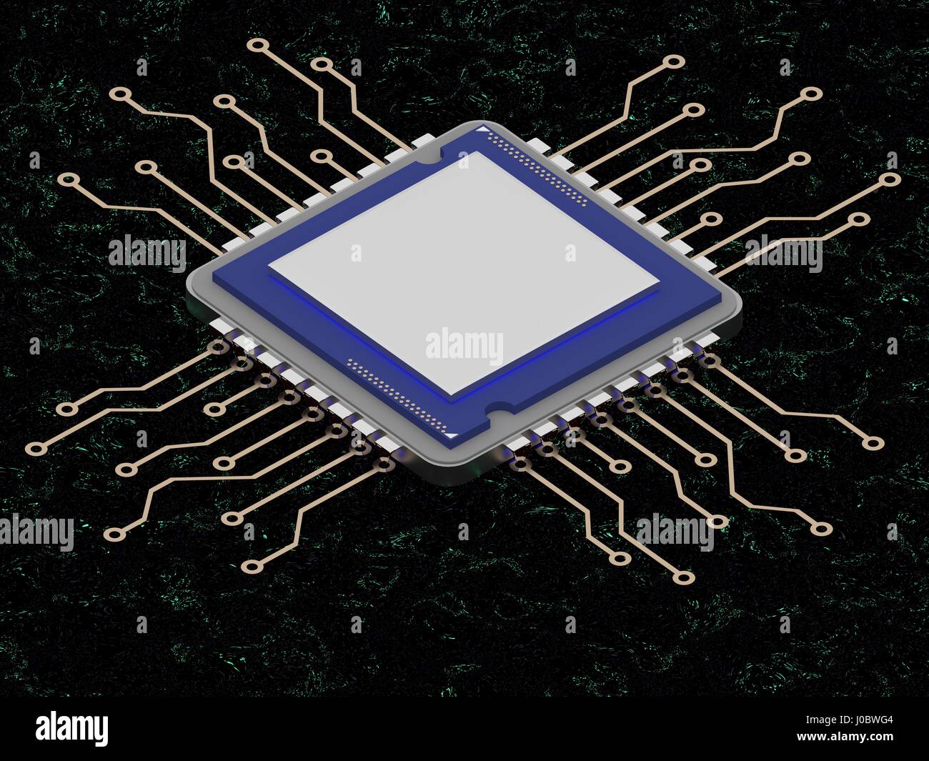 cpu on grenn technology net 3d render Stock Photo - Alamy