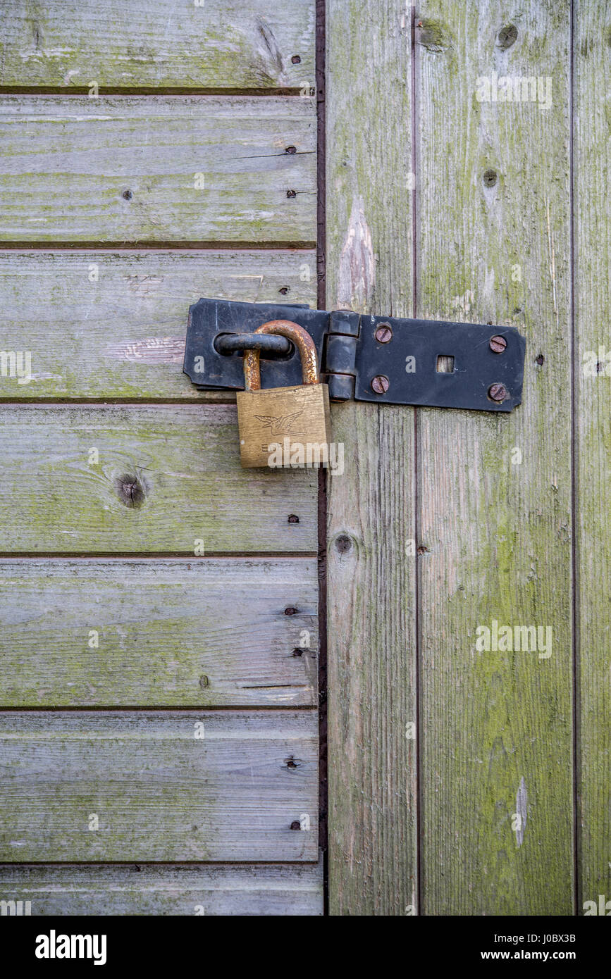 Padlock Securing Padlock securing shed Stock Photo - Alamy