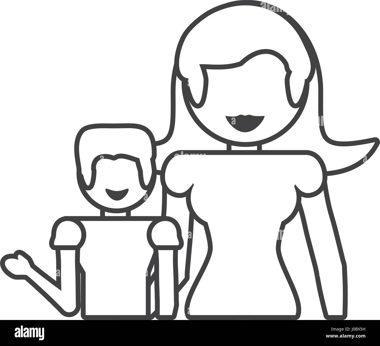 Mother With Son Together Outline Stock Vector Art Illustration
