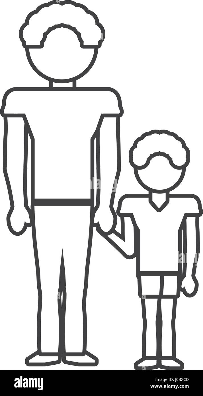 dad and son style outline Stock Vector