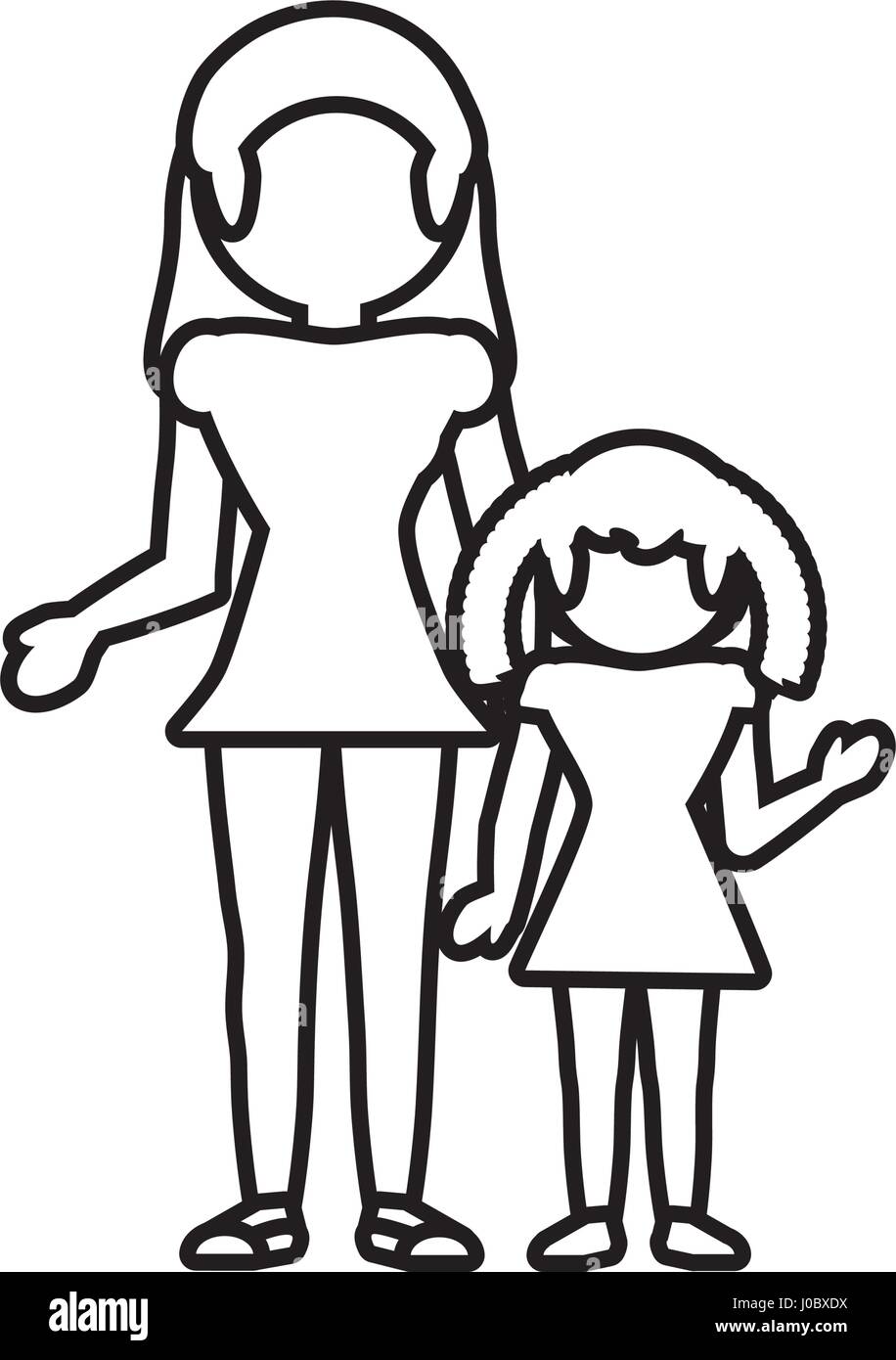 mom with daughter family outline Stock Vector Art ...