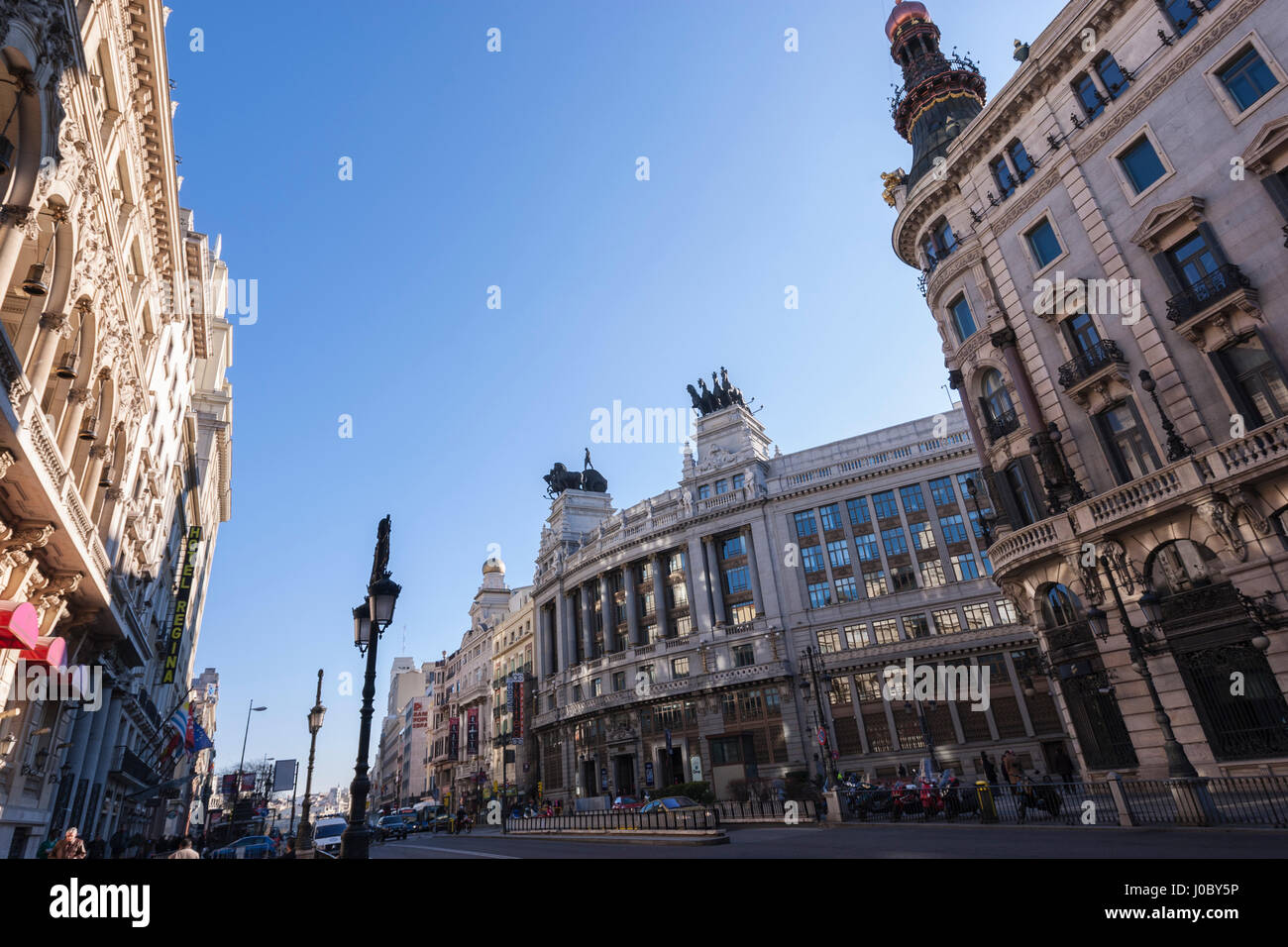 Palacio de la Equitativa and Bilbao building in Calle Alcalá, Madrid, España Stock Photo