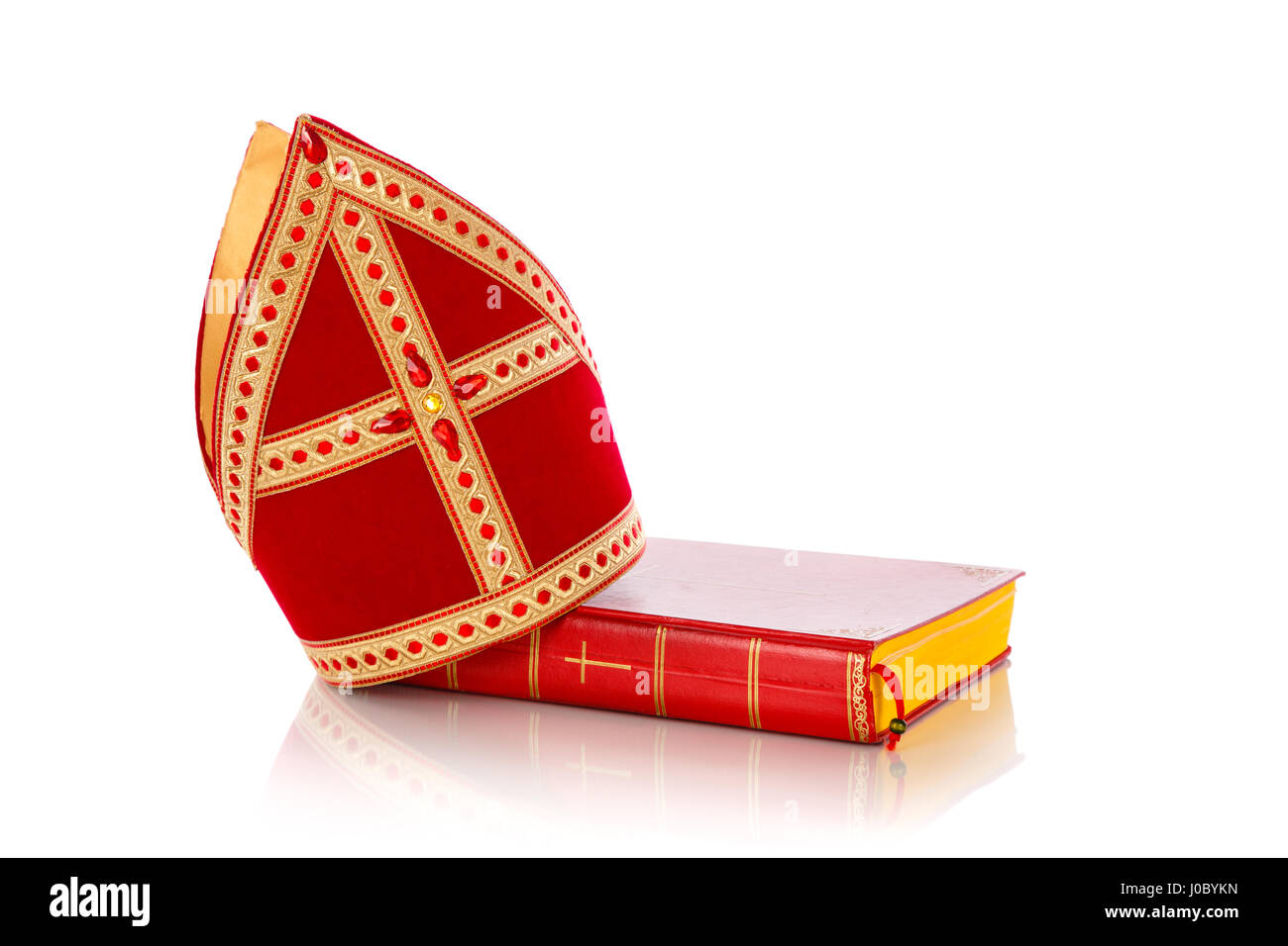 Mitre or mijter and book of Sinterklaas. Isolated on white backgroud. Part  of a dutch sancta tradition Stock Photo - Alamy