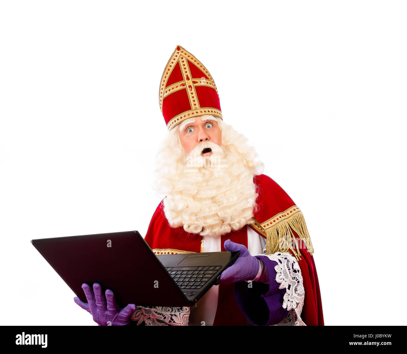 Sinterklaas with laptop. isolated on white background. Dutch character ...