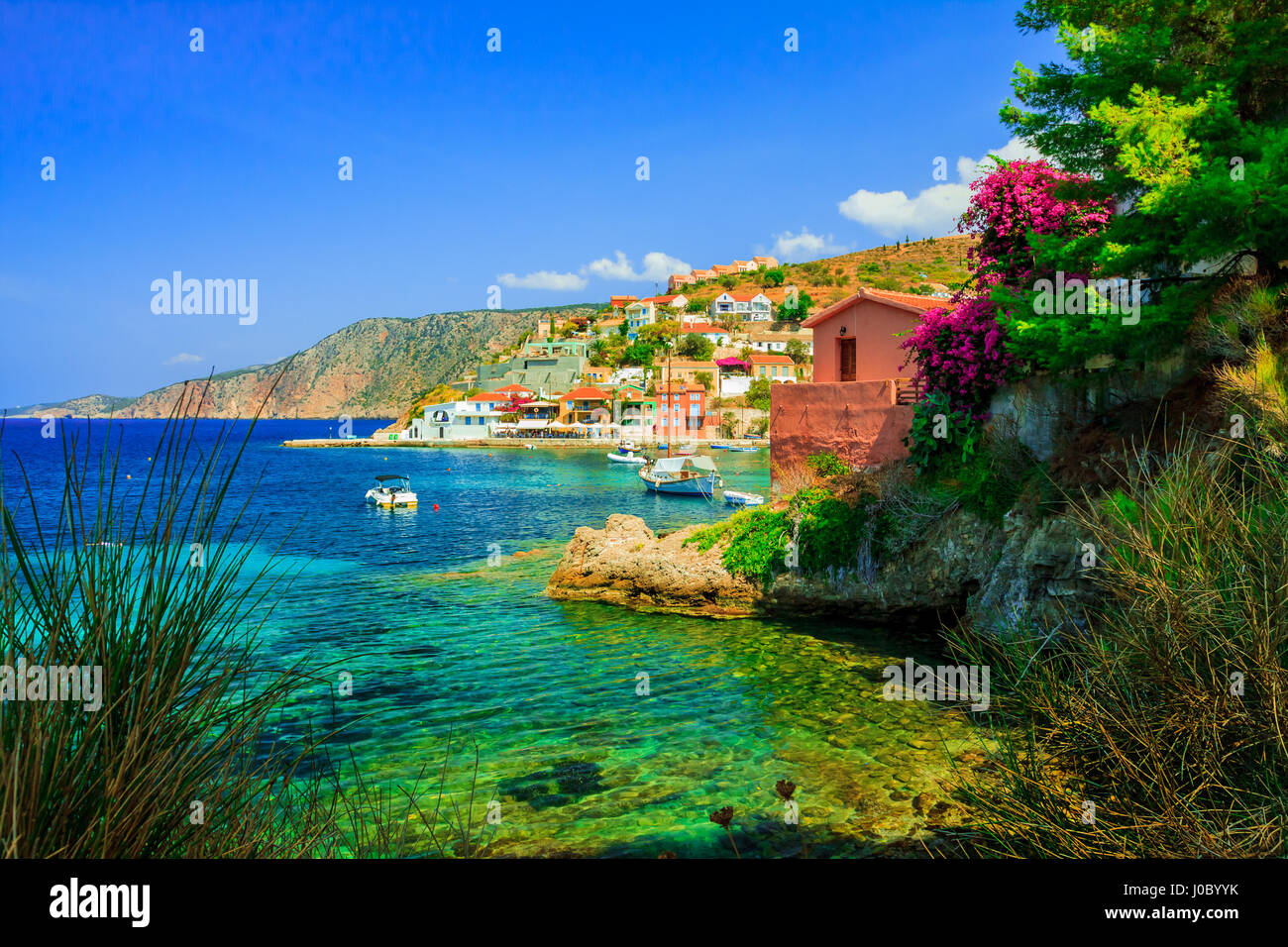 Greece - View of the Assos beach in Kefalonia Stock Photo