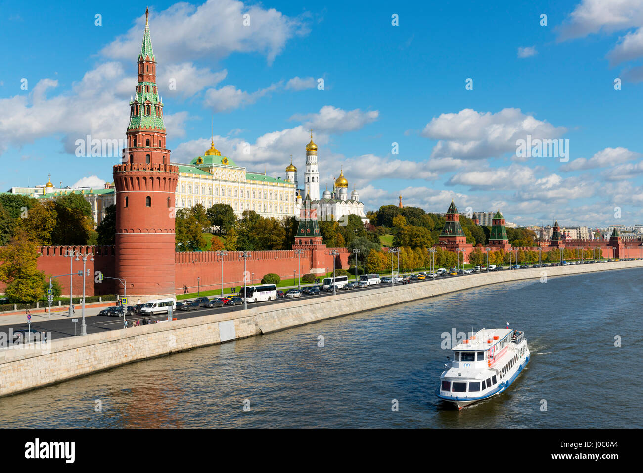 View of the Kremlin, UNESCO World Heritage Site, on the banks of the Moscow River, Moscow, Russia Stock Photo