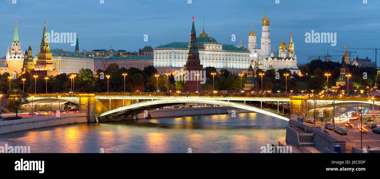 View of the Kremlin on the banks of the Moscow River, Moscow, Russia Stock Photo