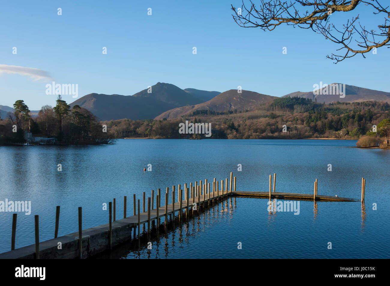 Causey Pike and Grisedale Pike from the boat landing, Derwentwater, Keswick, Lake District National Park, Cumbria, England, UK Stock Photo