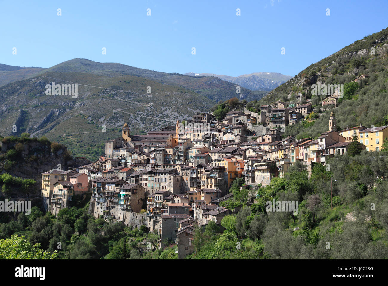 Saorge, perched Medieval village, Roya Valley, Alpes-Maritimes, Cote d'Azur, French Riviera, Provence, France Stock Photo