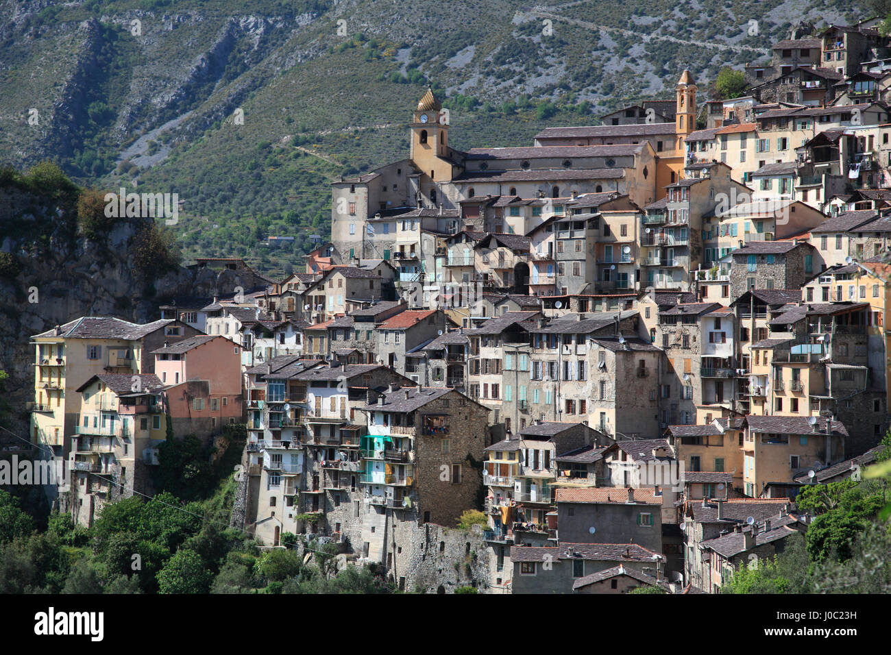 Saorge, perched Medieval village, Roya Valley, Alpes-Maritimes, Cote d'Azur, French Riviera, Provence, France Stock Photo