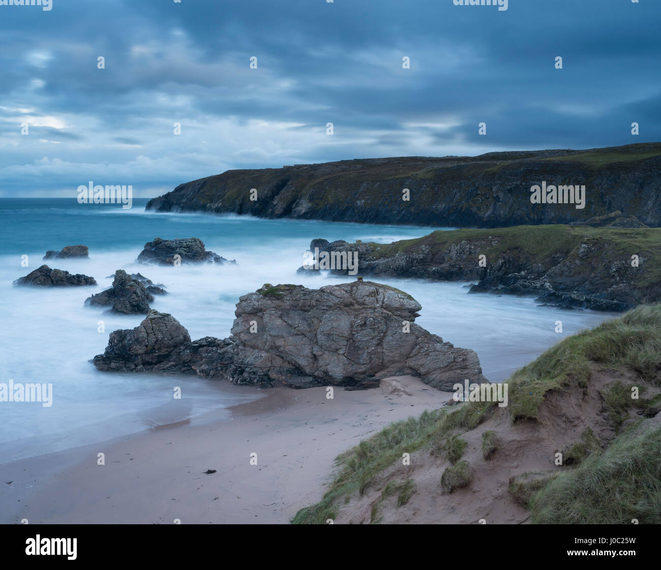 Dramatic weather viewed from the cliffs overlooking Sango Bay, Durness, Sutherland, Highlands, Scotland, UK Stock Photo