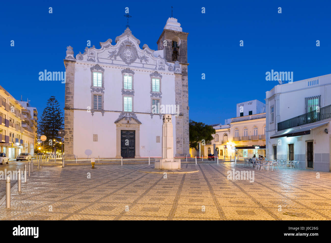 Igreja Matriz parish church at night, Olhao, Algarve, Portugal Stock Photo
