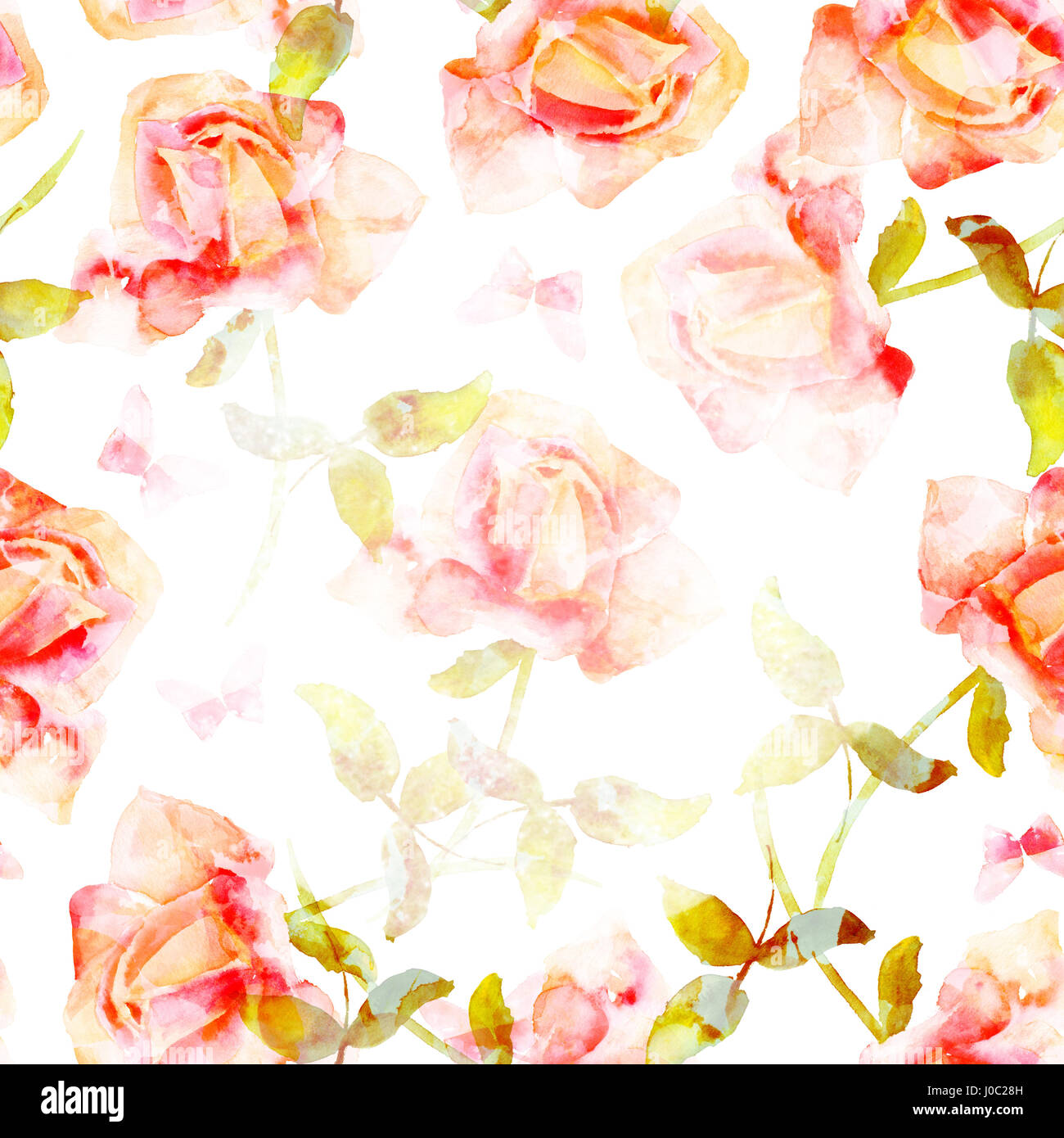Greeting card with toned watercolor roses and butterflies Stock Photo ...