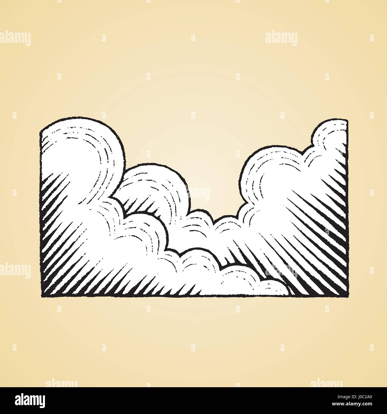 Vector Illustration of a Scratchboard Style Ink Drawing of Clouds with