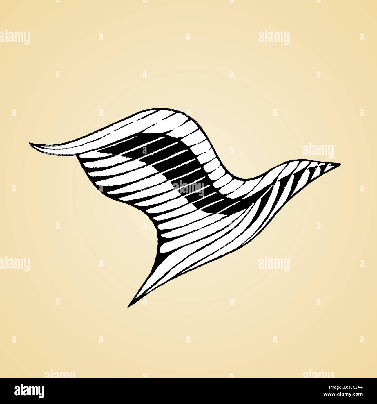 Vector Illustration of a Scratchboard Style Ink Drawing of a Bird with