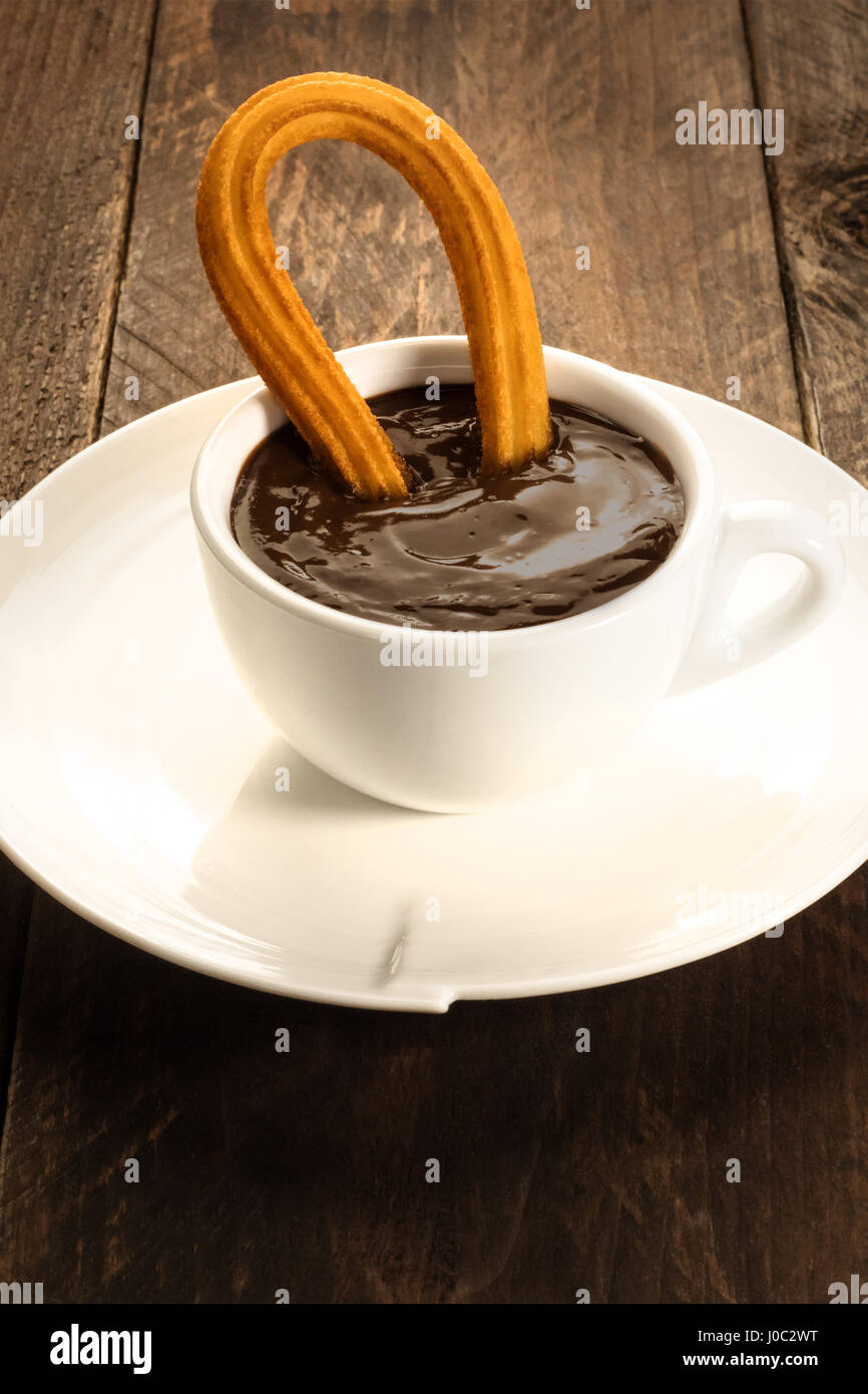 Photo of churros con chocolate, traditional Spanish dessert Stock Photo