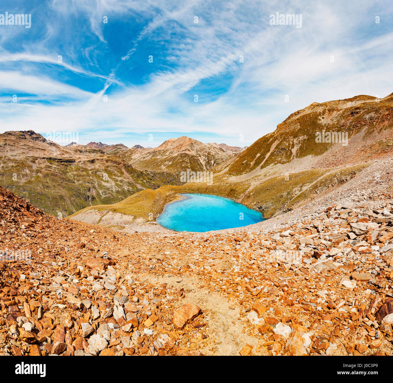 Elevated view of lake in mountains Stock Photo