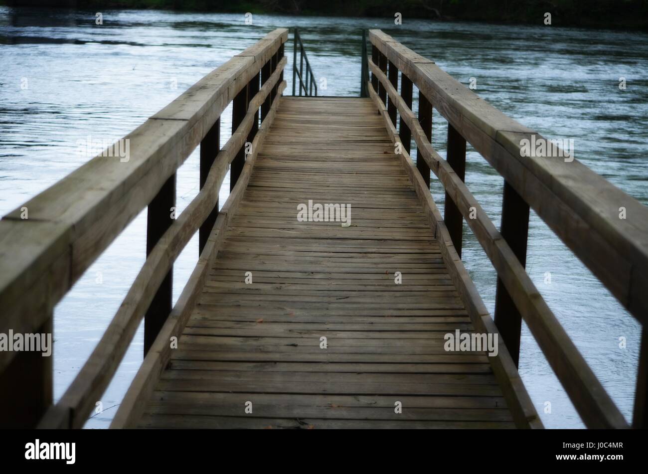 Wooden dock overlooking the Little Red River Stock Photo
