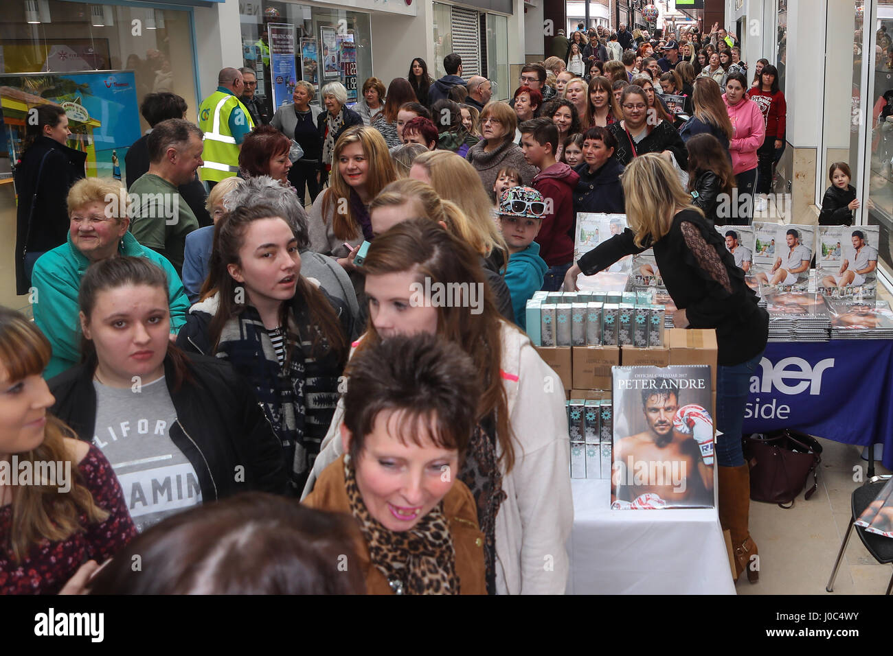 Peter Andre launches his new fragrance 'Forever Young' and signs copies of his 2017 calendar at the Orchards Shopping Centre in Taunton  Featuring: Atmosphere Where: Taunton, United Kingdom When: 11 Mar 2017 Stock Photo