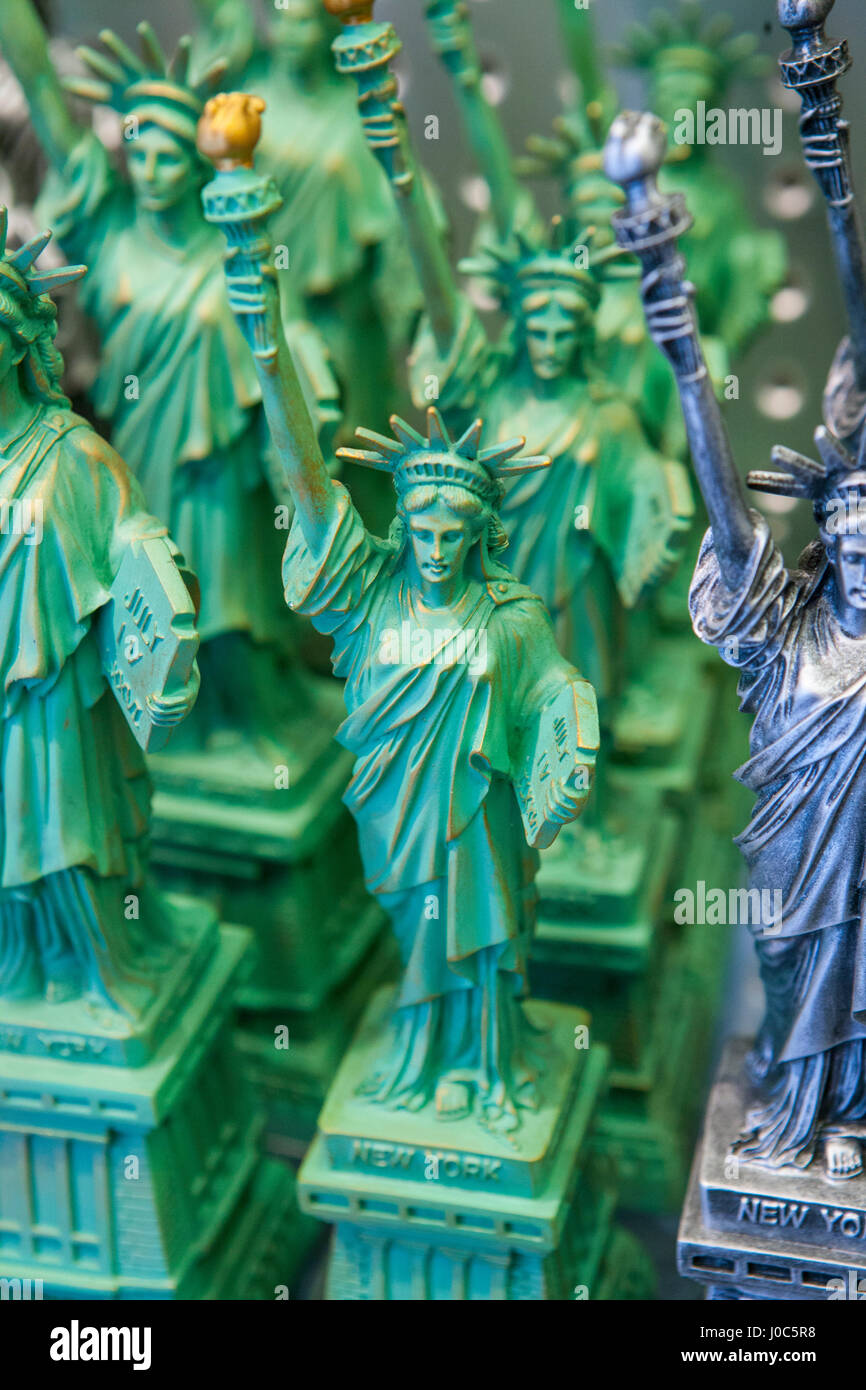Statue of Liberty souvenirs in shop window, Manhattan, New York, USA