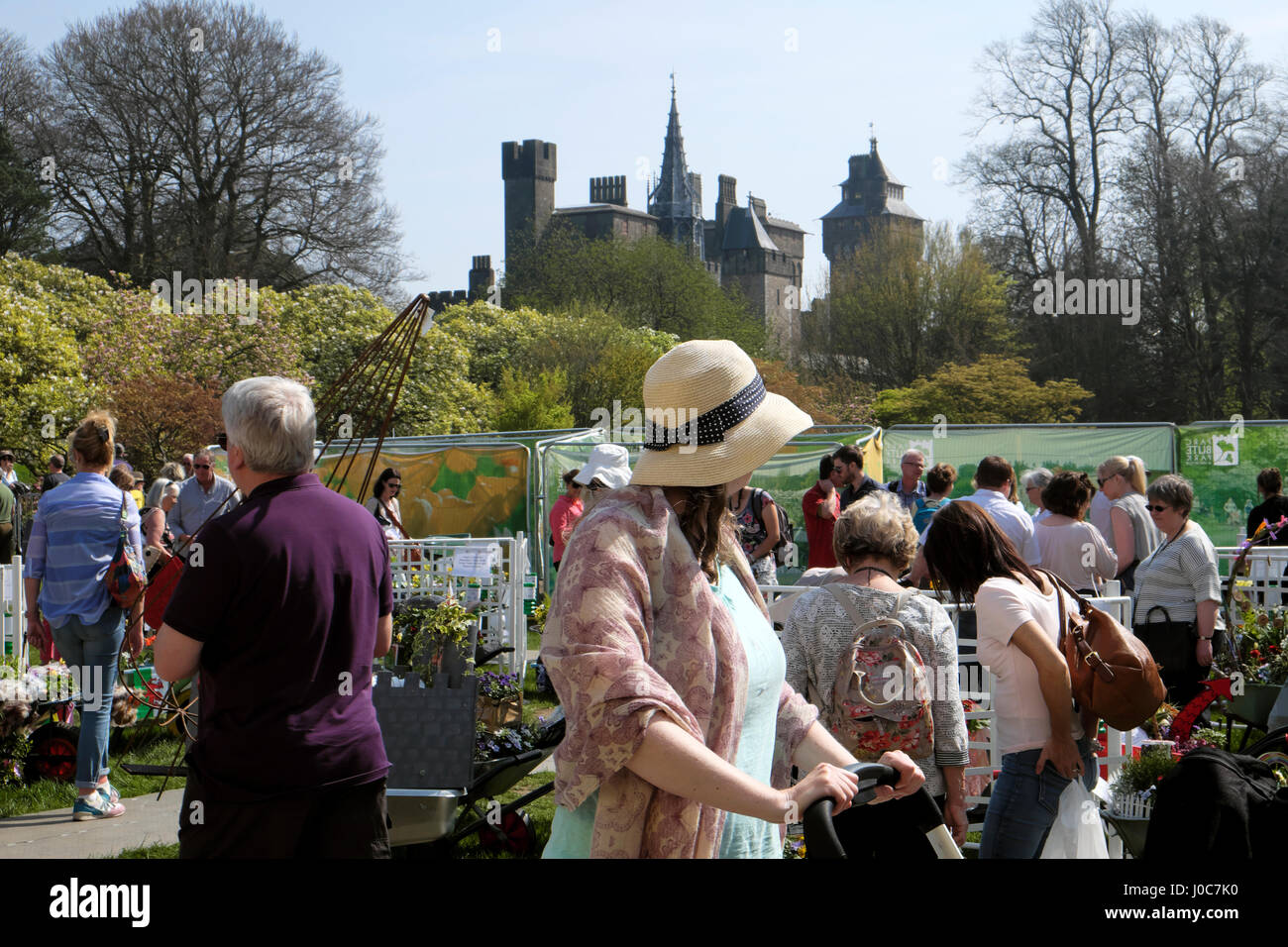 A view of Cardiff Castle by the entrance to the early spring RHS