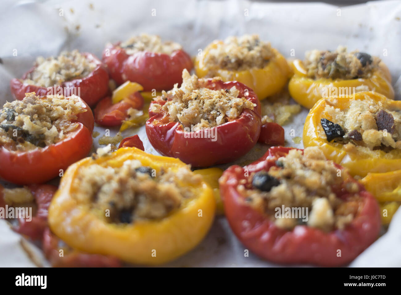 hot chili peppers filled with spiced breadcrumb Stock Photo