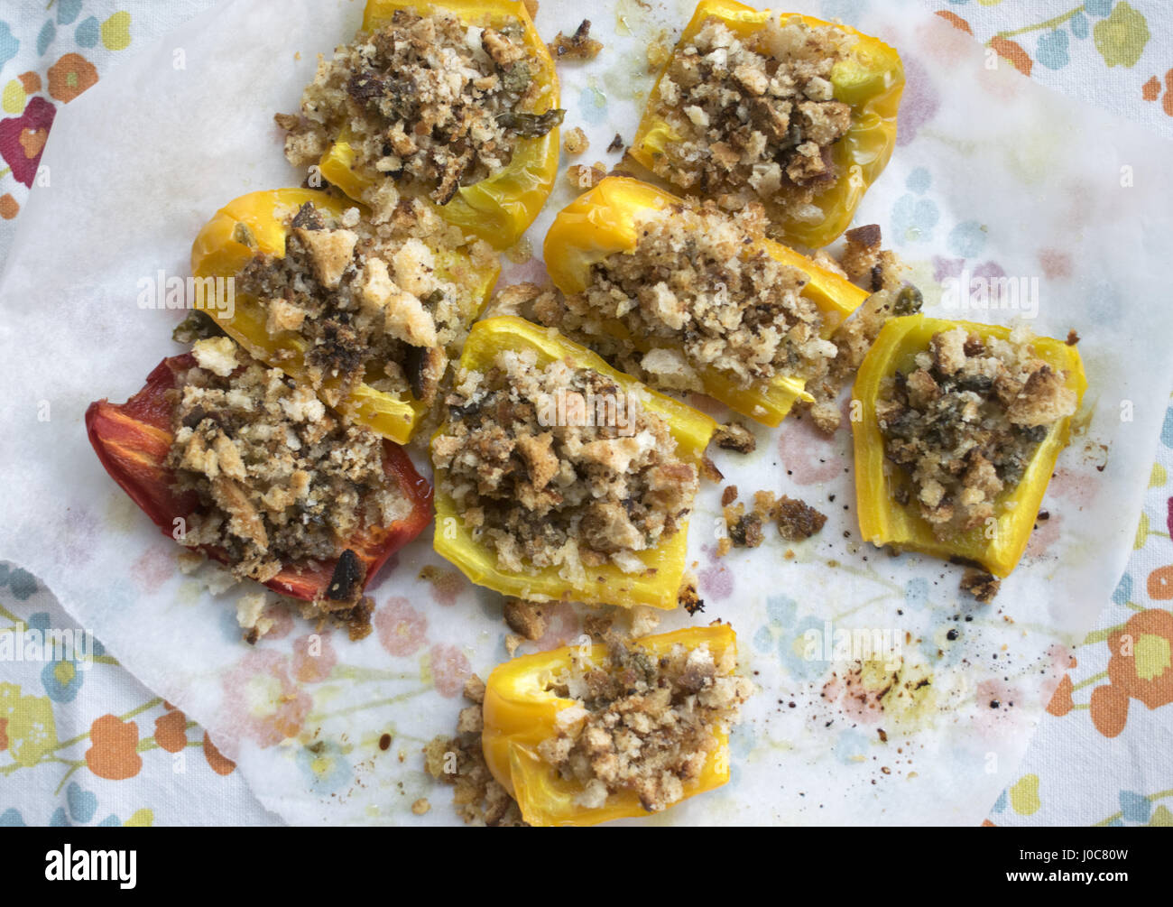hot chili peppers filled with spiced breadcrumb Stock Photo