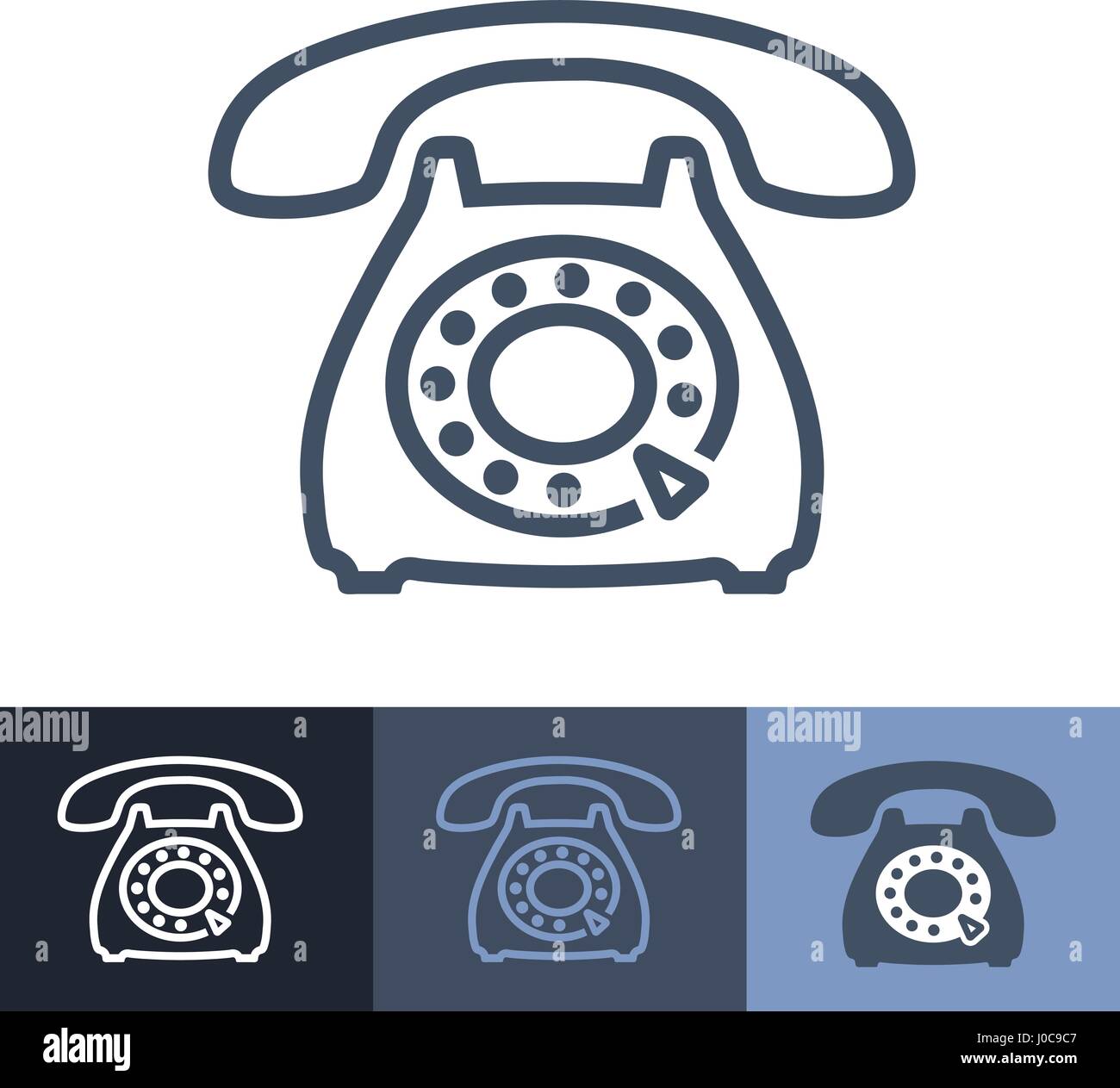 Old Rotary Phone Outline Icons Stock Vector