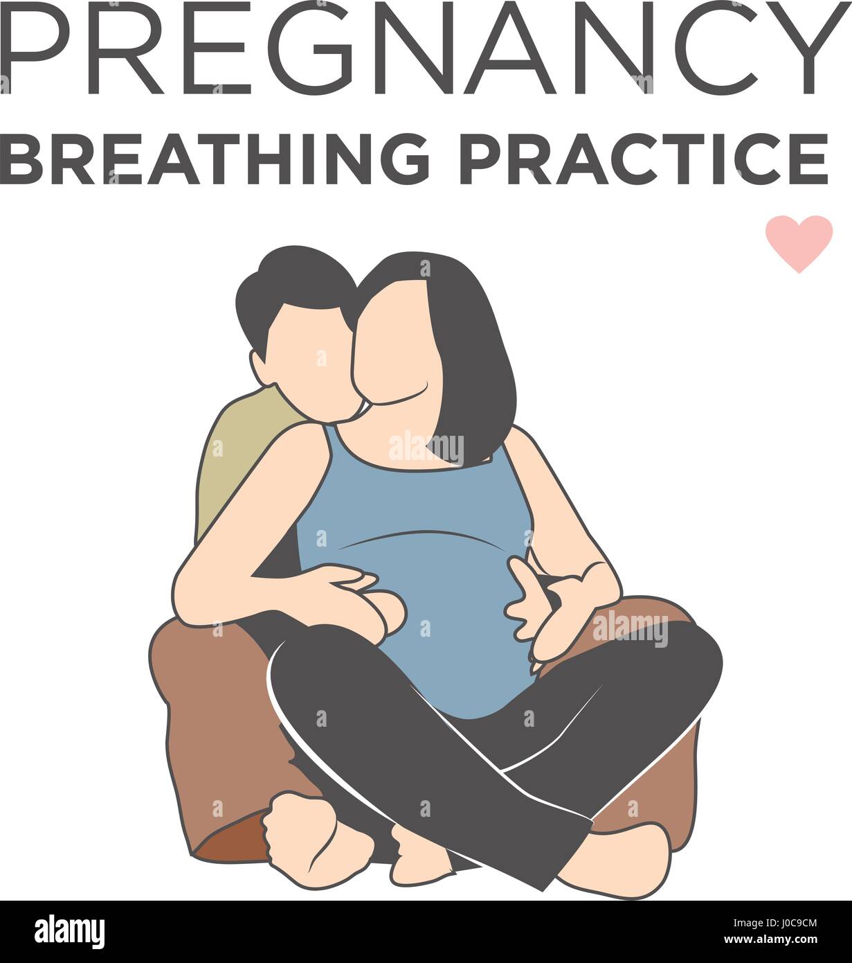 Pregnant Wife Learning Her Breathing Relaxation Techniques While being Helped by Husband Stock Vector