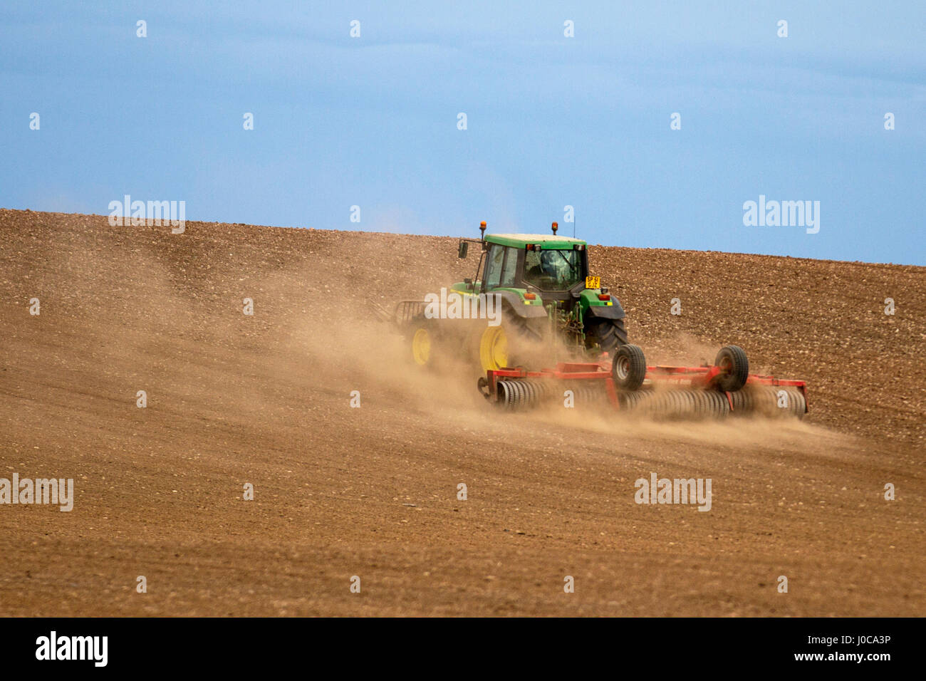 Stonehaven, Aberdeenshire, UK. John Deere tractor, tractor, soil