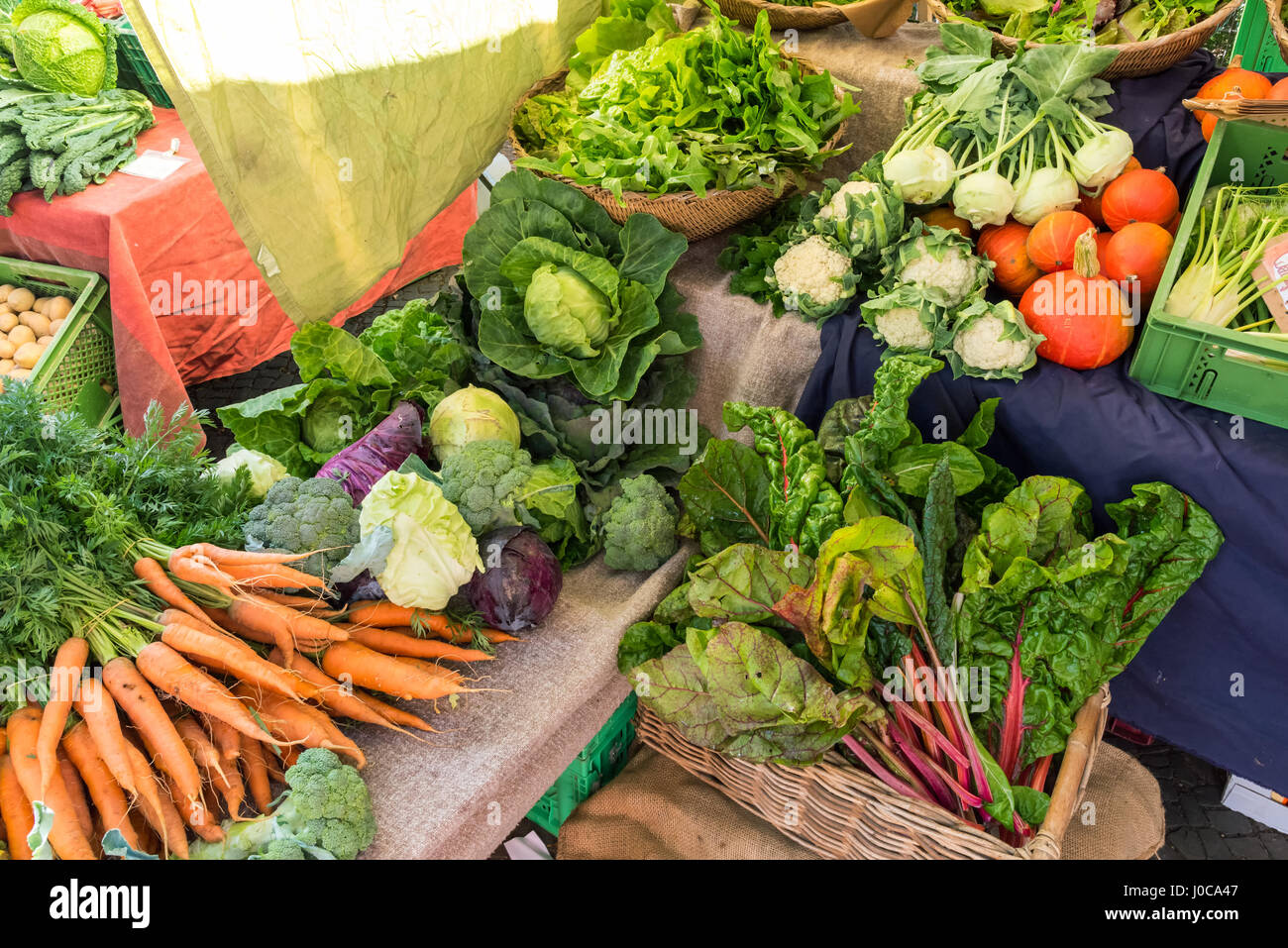 Different kinds of vegetables for sale at a market Stock Photo